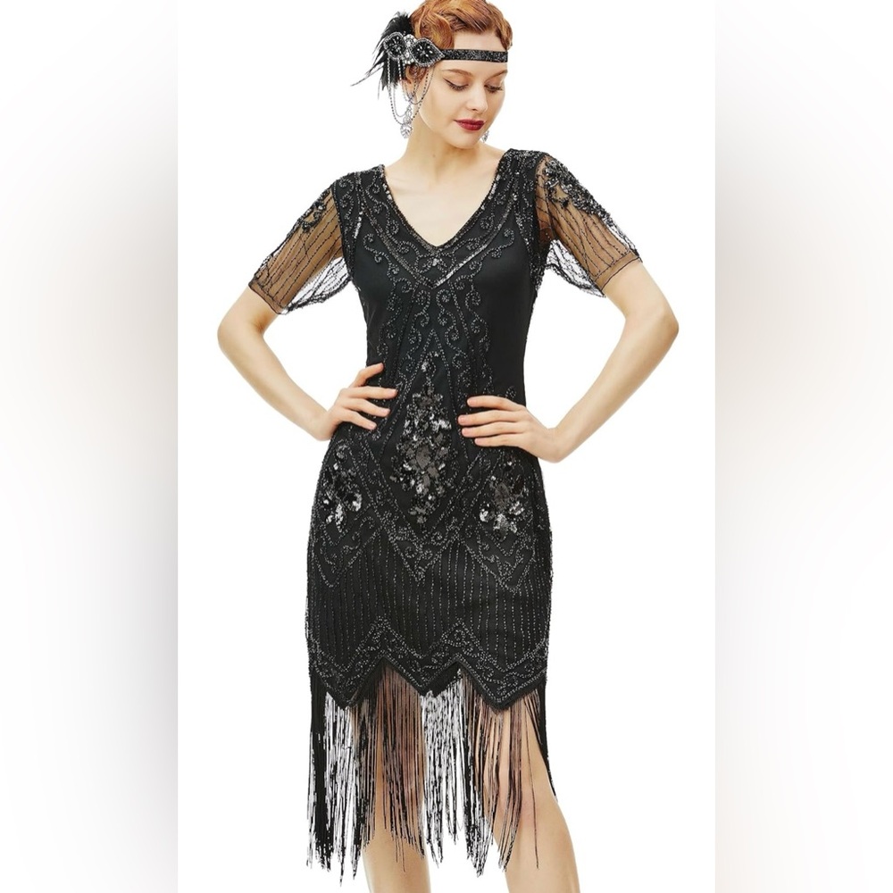 Elegant Black Beaded Dress
